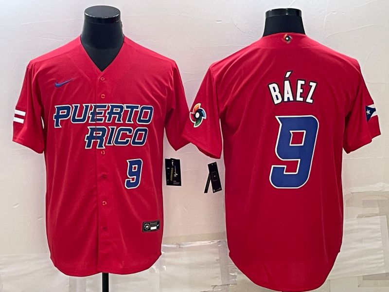 Men 2023 World Cub #9 Baez Red Nike MLB Jersey4->more jerseys->MLB Jersey